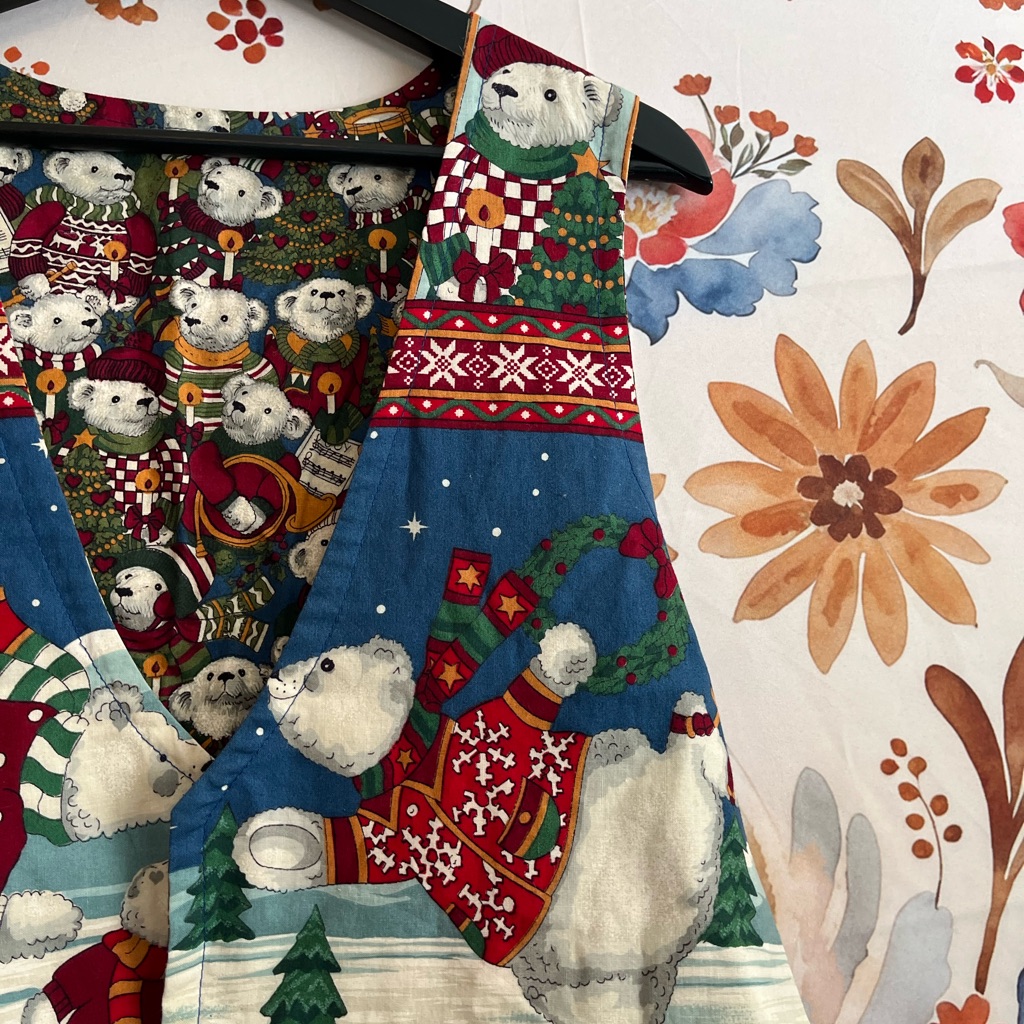 Handmade Polar Bear M Xmas Holiday Christmas Open Fabric Teacher Casual Vest